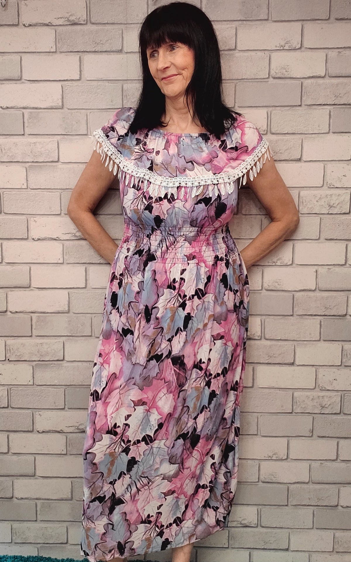 Helen Bardot Leaf Print Dress - Couture Boutique