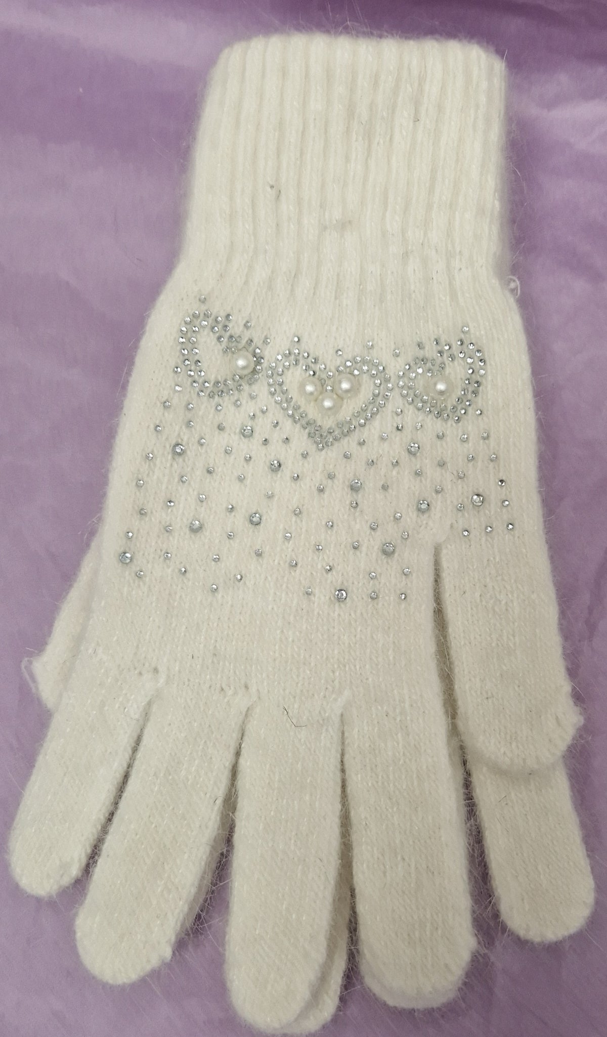 Ladies Wooly Gloves With Pearl Detail - Couture Boutique