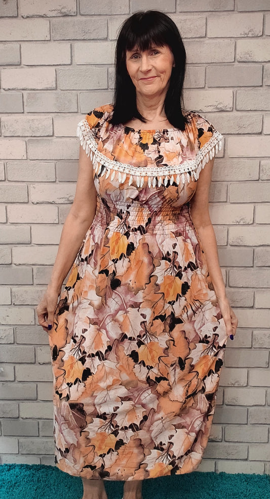 Helen Bardot Leaf Print Dress