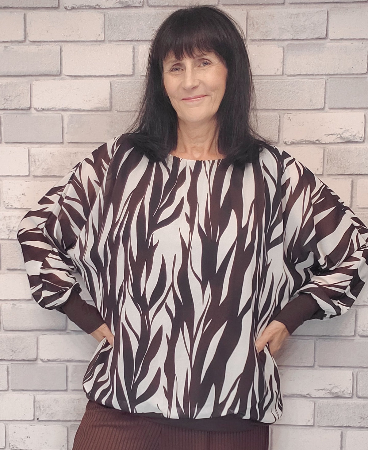 Leah Pattern  Chiffon Long Sleeve Top - Couture Boutique