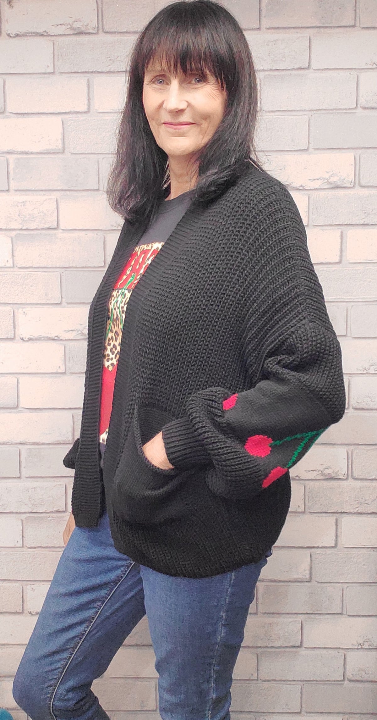 Ballon Sleeve Cardigan  With Cherries - Couture Boutique