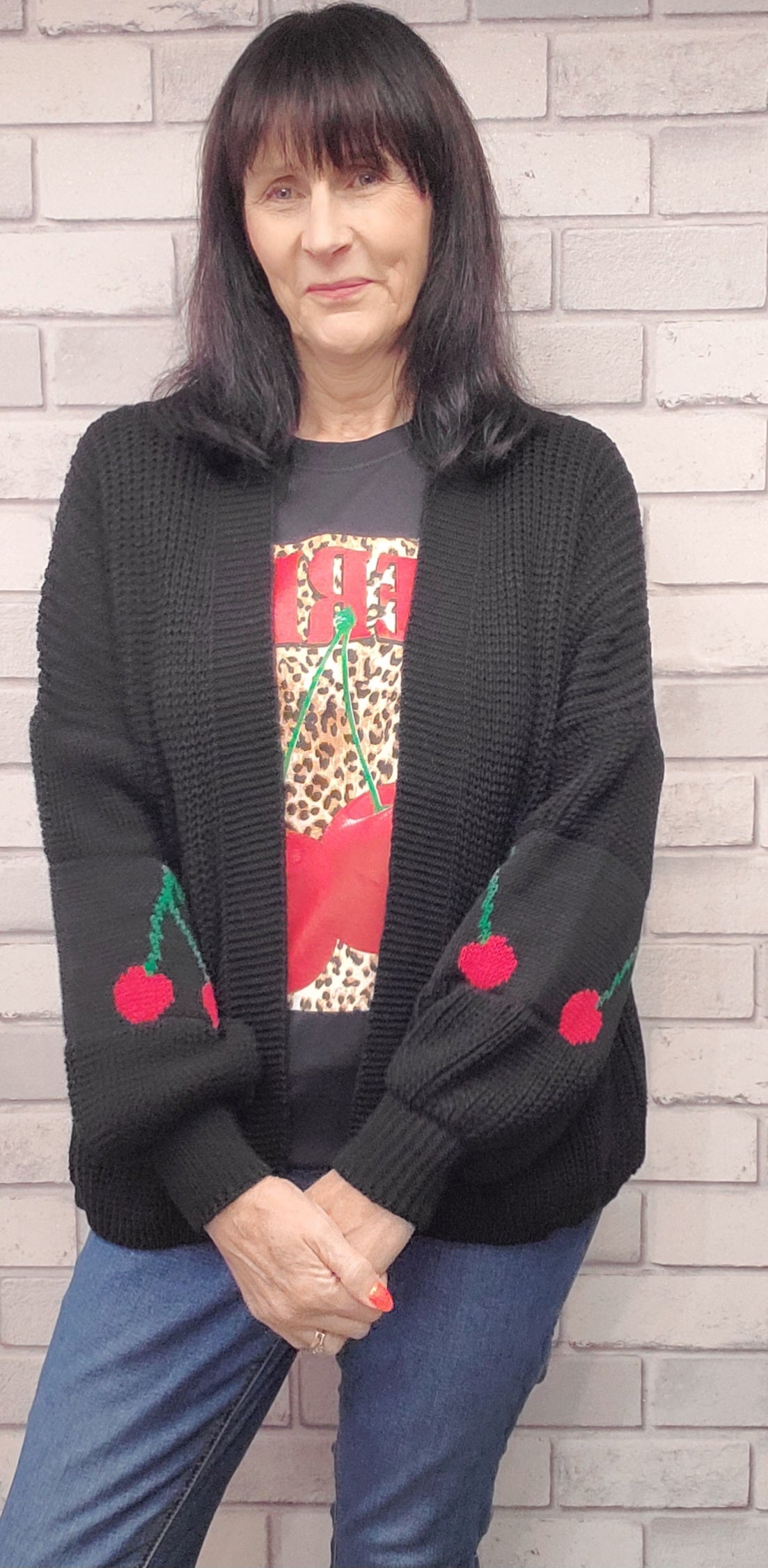Ballon Sleeve Cardigan  With Cherries - Couture Boutique