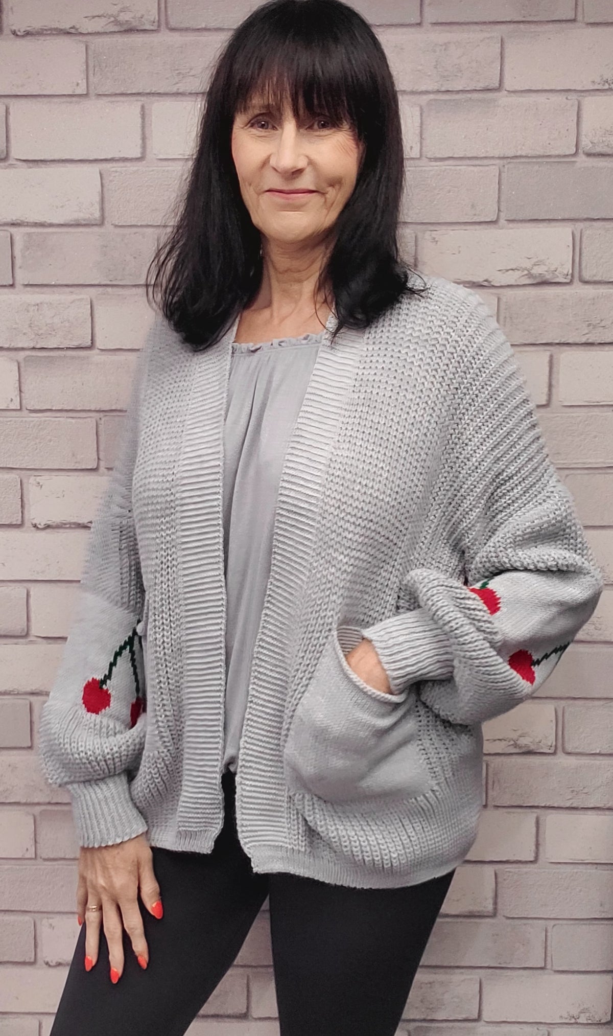 Ballon Sleeve Cardigan  With Cherries - Couture Boutique