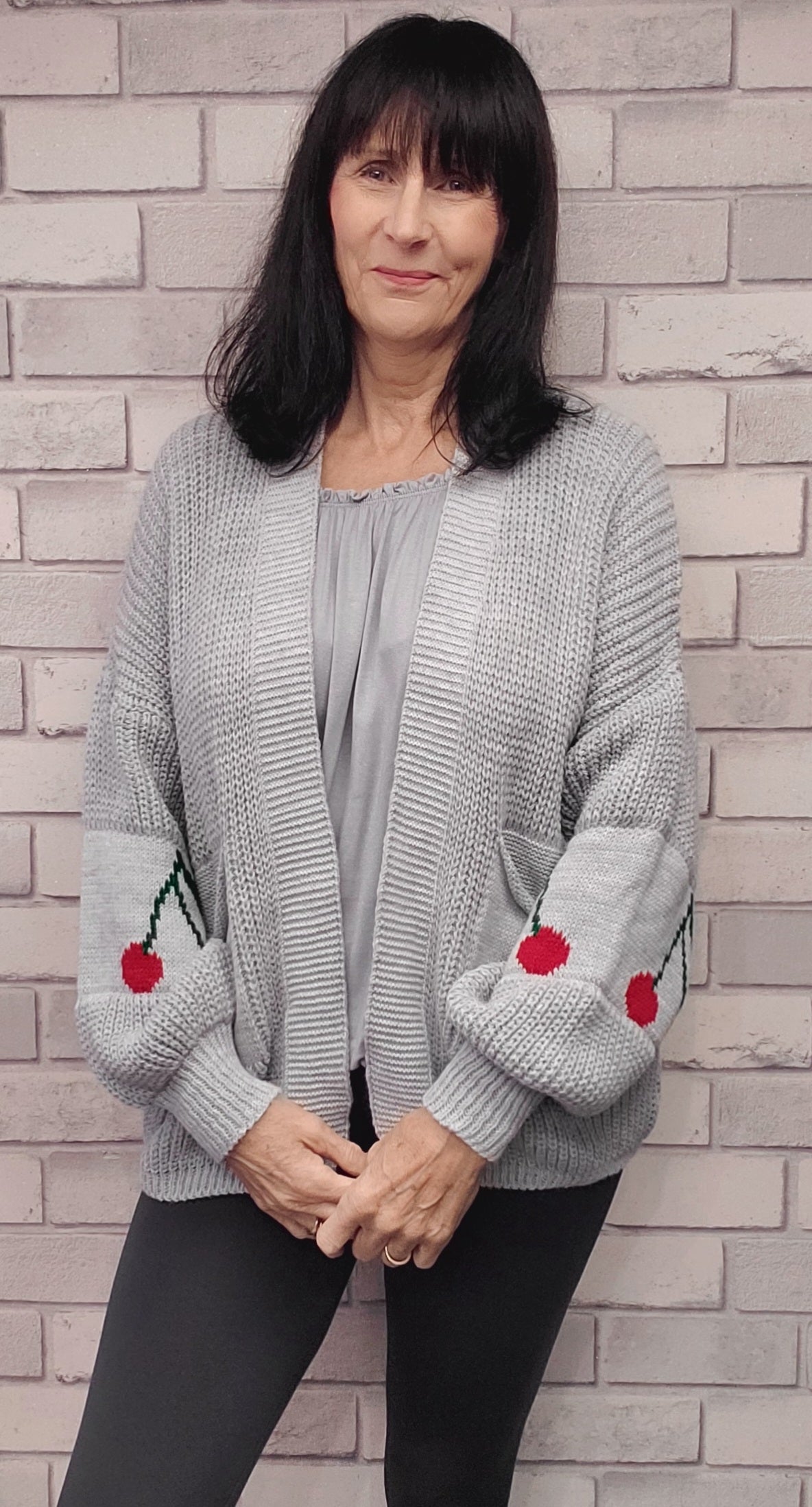 Ballon Sleeve Cardigan  With Cherries - Couture Boutique