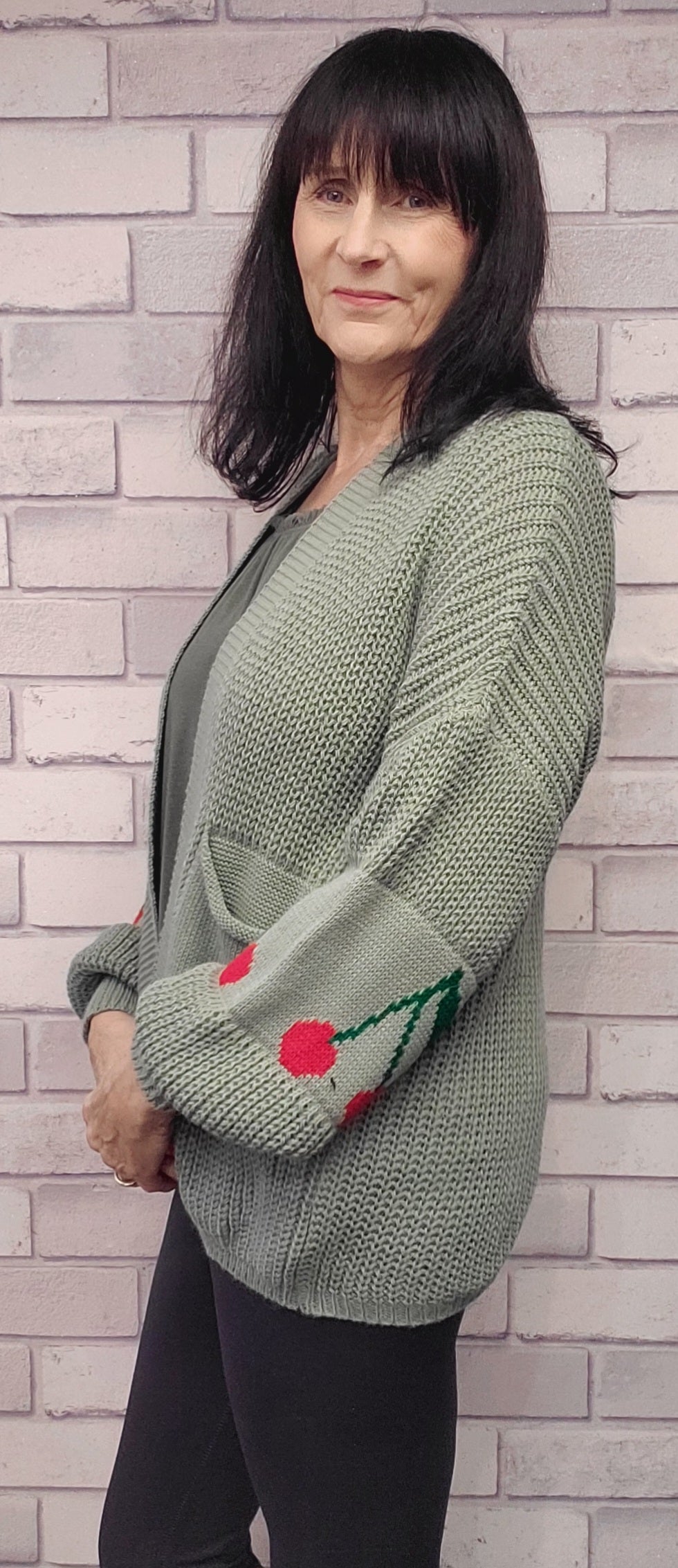 Ballon Sleeve Cardigan  With Cherries - Couture Boutique