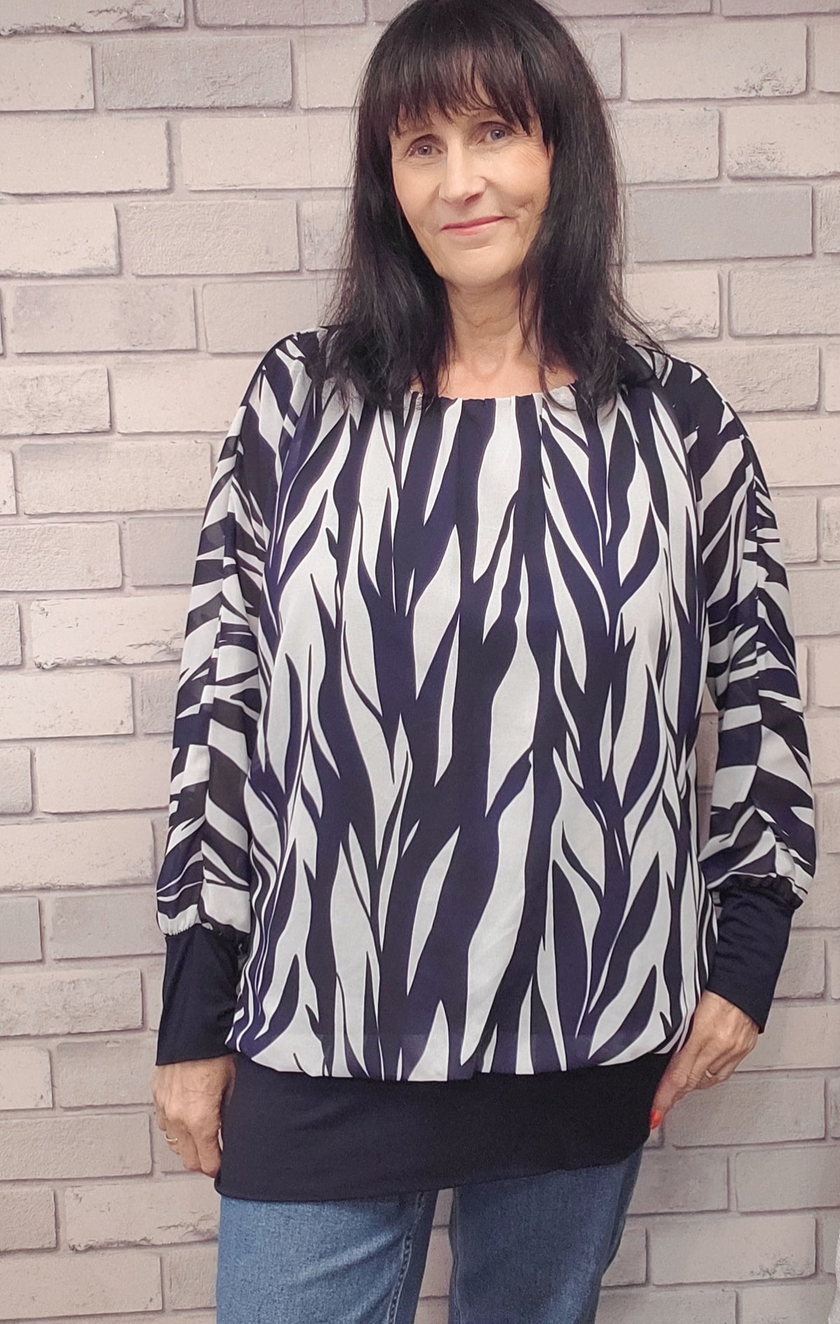 Leah Pattern  Chiffon Long Sleeve Top - Couture Boutique
