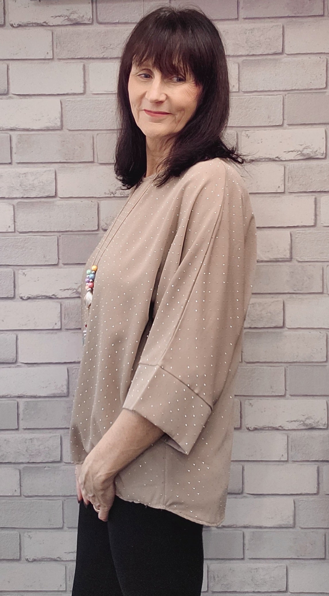 Sofia Batwing Diamante Top With Necklace - Couture Boutique
