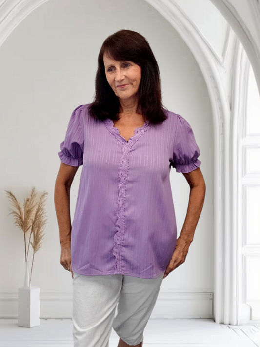 Val Short Sleeve  Top With Lace Detailing, 4 Sizes - Couture Boutique