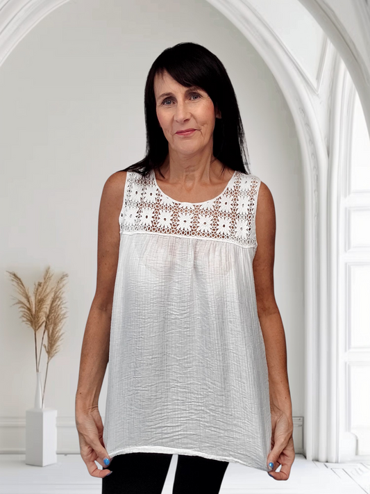Dora Chic Crochet Trim Vest Top for Women, Onesize  12-16 - Couture Boutique