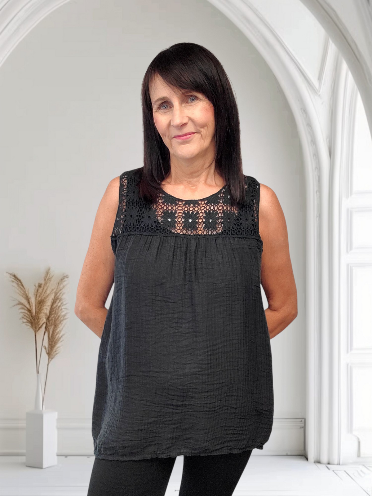 Dora Chic Crochet Trim Vest Top for Women, Onesize  12-16 - Couture Boutique