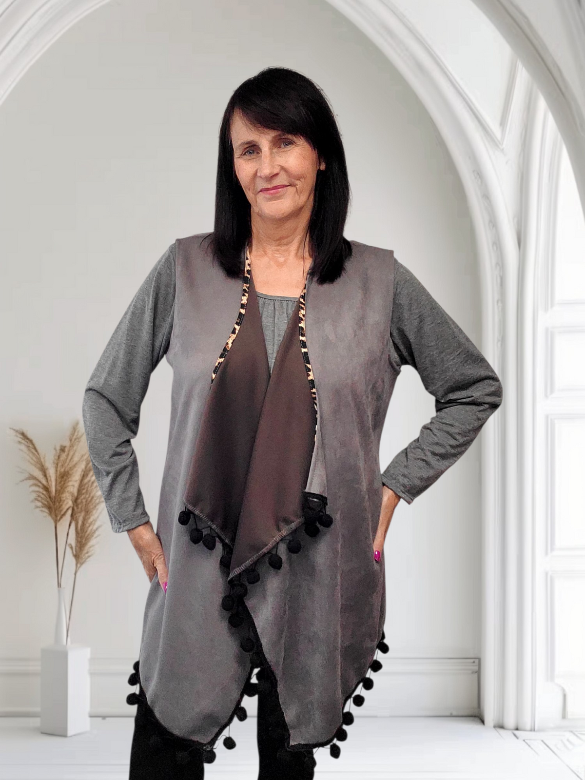 Stylish Ladies Gilet – Pom Pom Design, Onesize  12-22 - Couture Boutique