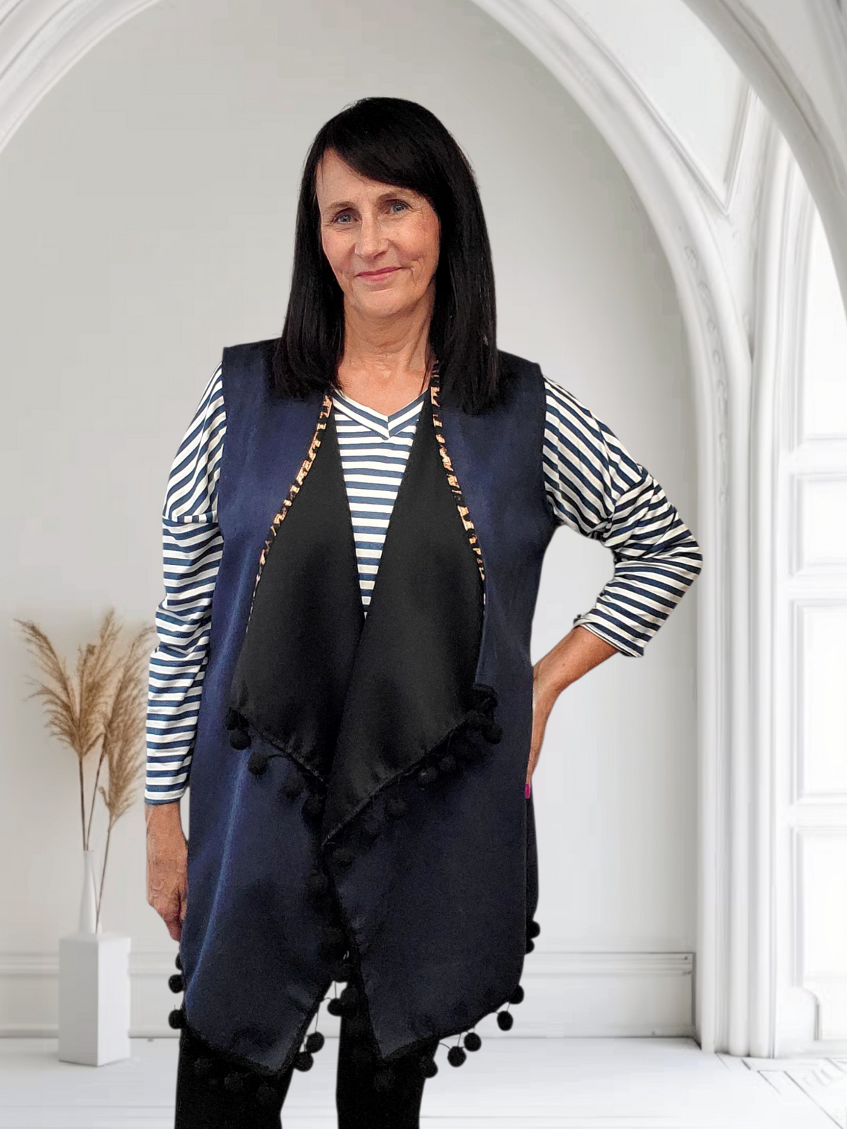 Stylish Ladies Gilet – Pom Pom Design, Onesize  12-22 - Couture Boutique