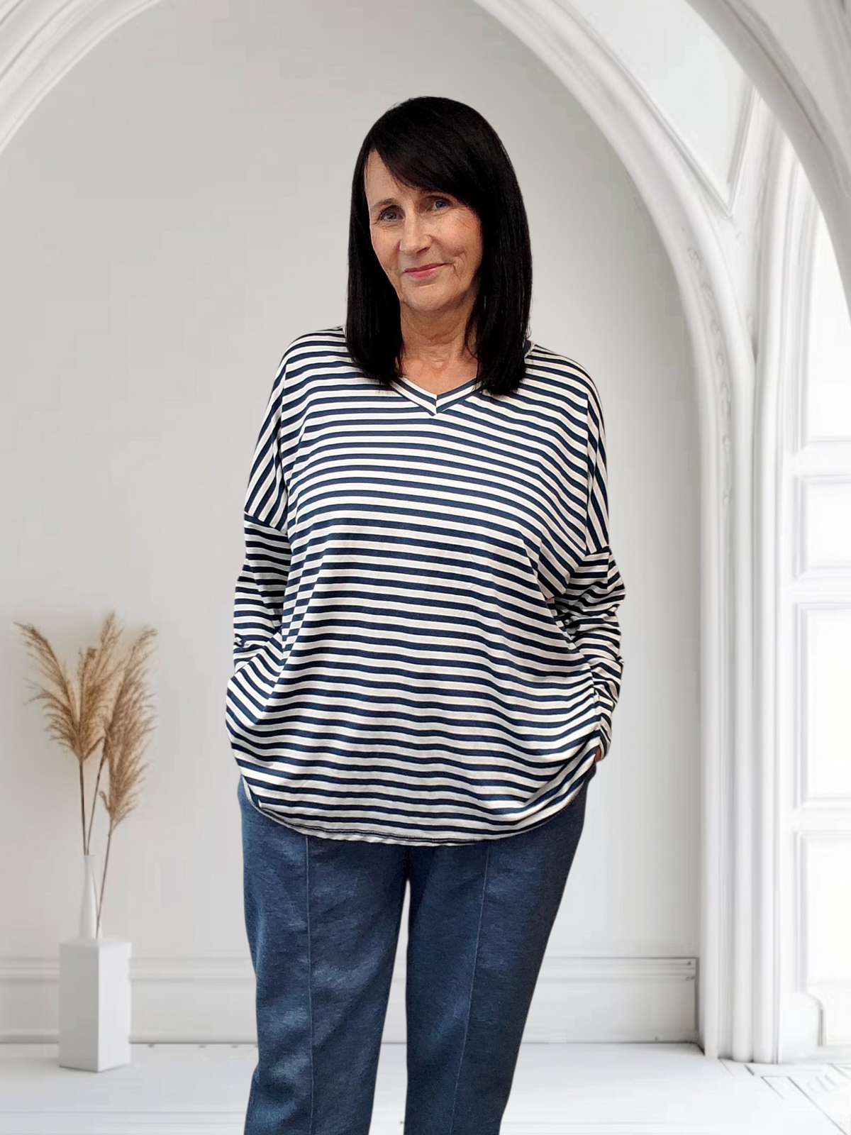 Indigo Classic Women’s Stripe Top – Casual Chic Everyday Wear, Onesize  12-20 - Couture Boutique