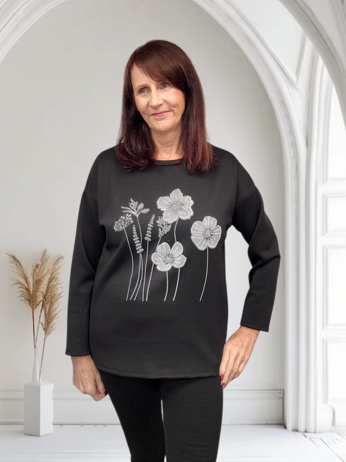 Fern Ladies Floral Crystal Detail Top, Onesize  12-18 - Couture Boutique
