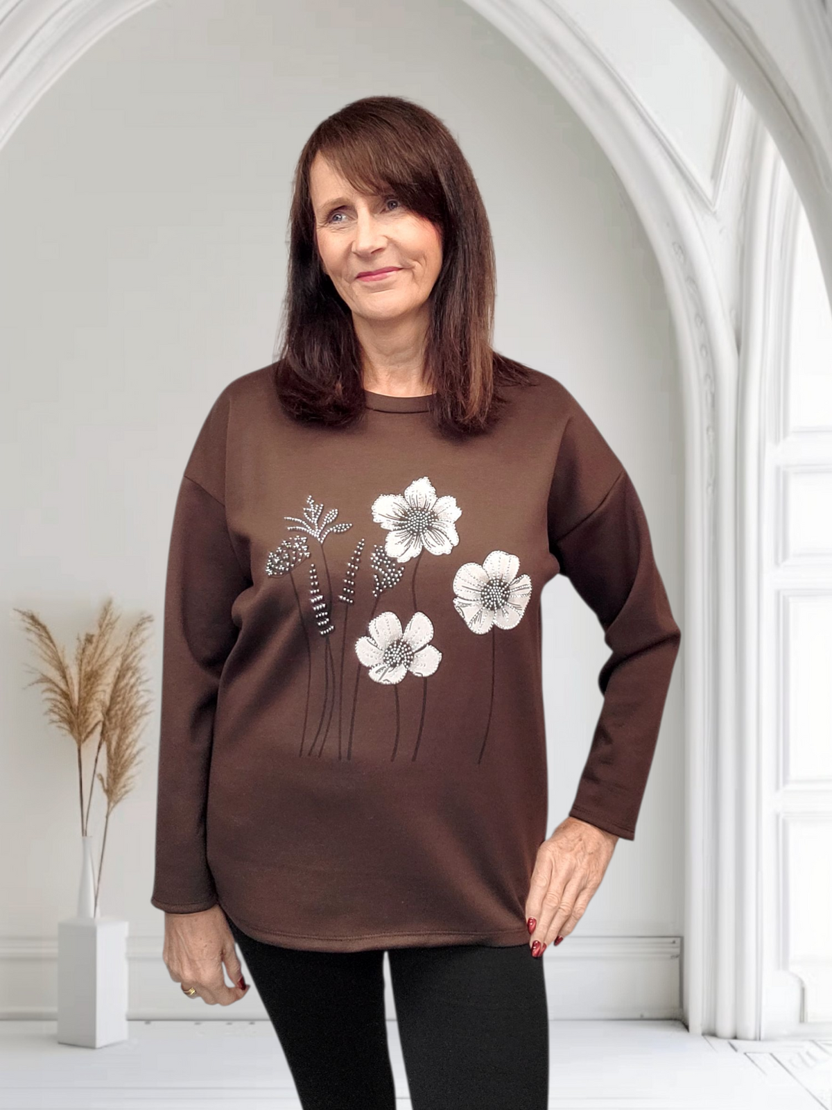 Fern Ladies Floral Crystal Detail Top, Onesize  12-18 - Couture Boutique