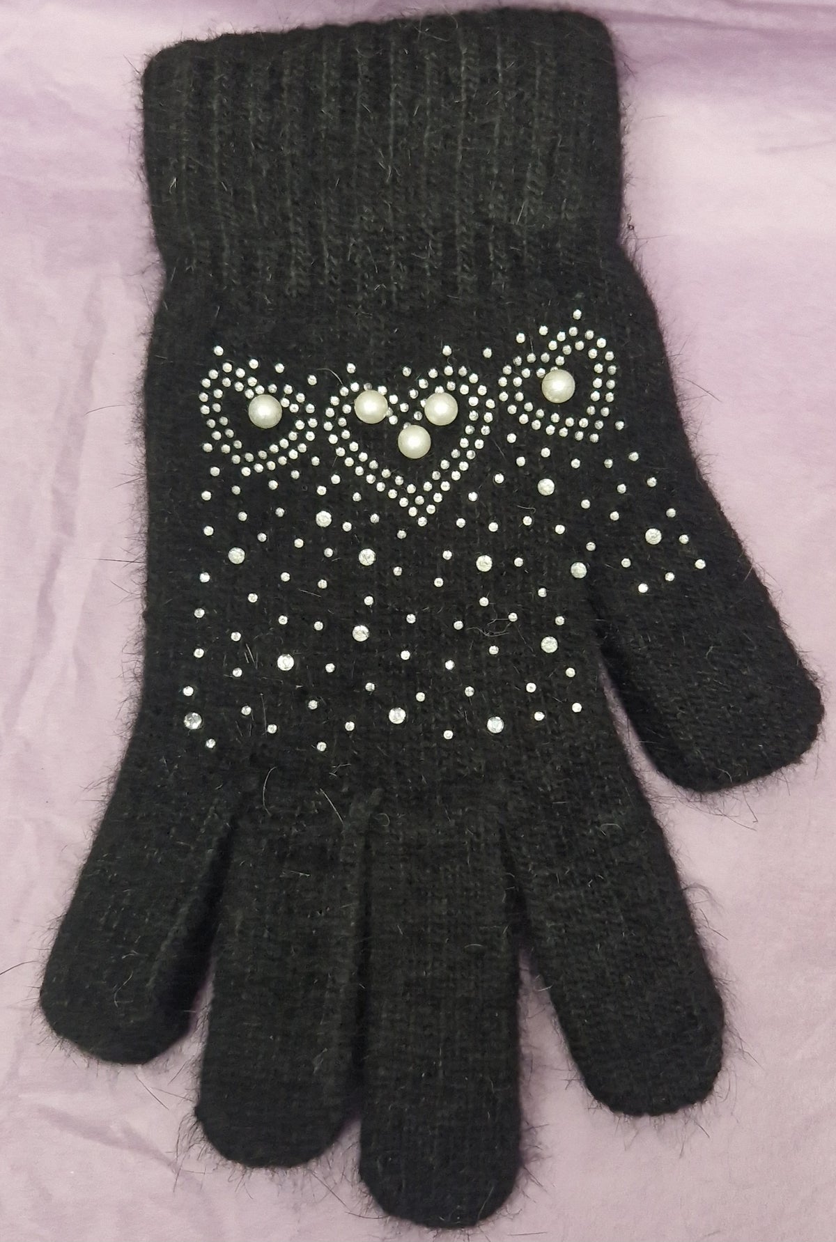 Ladies Wooly Gloves With Pearl Detail - Couture Boutique