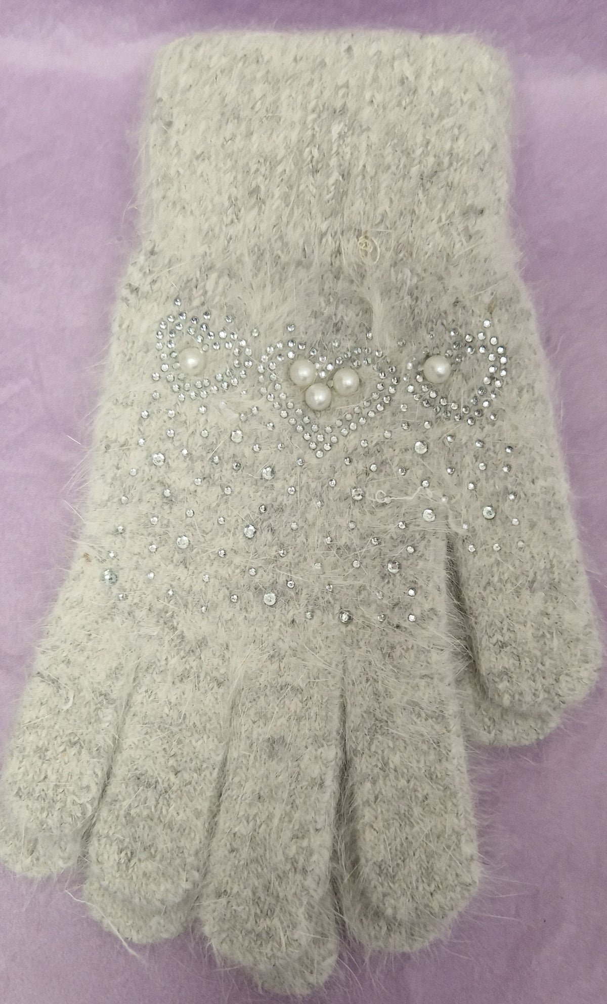 Ladies Wooly Gloves With Pearl Detail - Couture Boutique