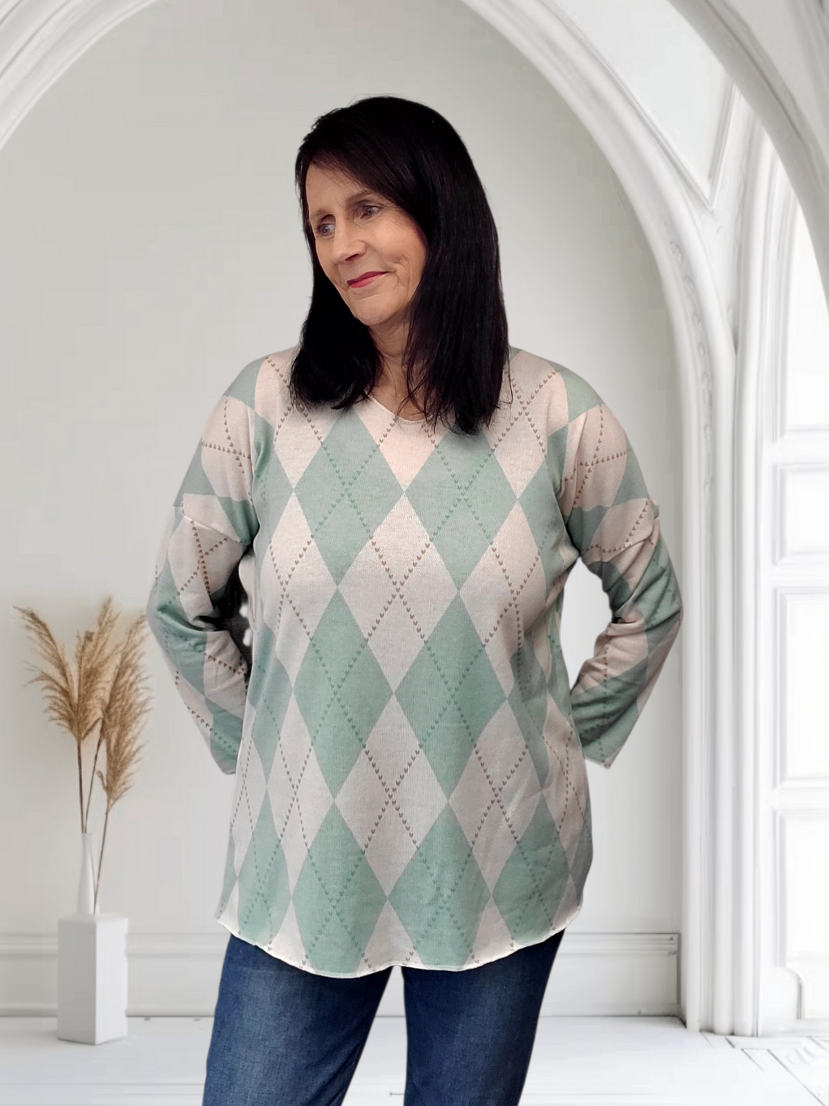 Gemma Diamond Pattern Top Long And Short Sleeves - Couture Boutique