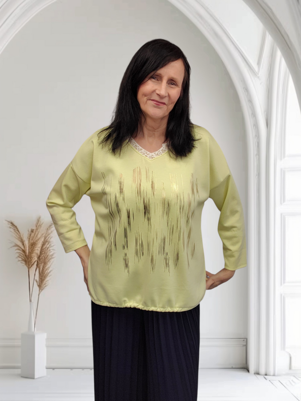 Belle Ladies Foil Print Top – Shiny Metallic Design Summer Top