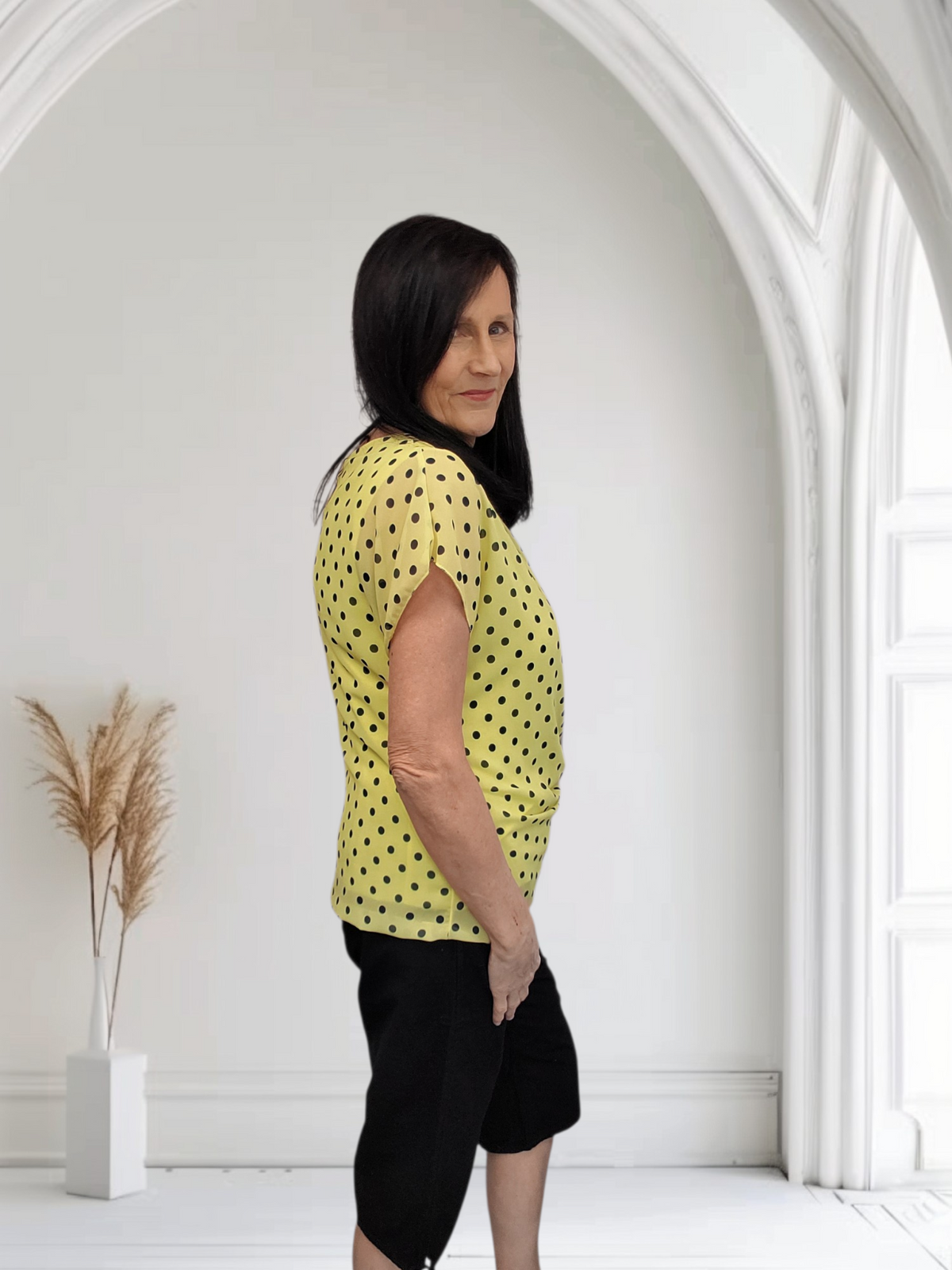 Hana Women’s  Polka Dot Blouse – Short Sleeve Tie Waist Top