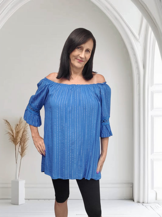 Kera Women's Metallic Bardot Off-Shoulder Top - Couture Boutique