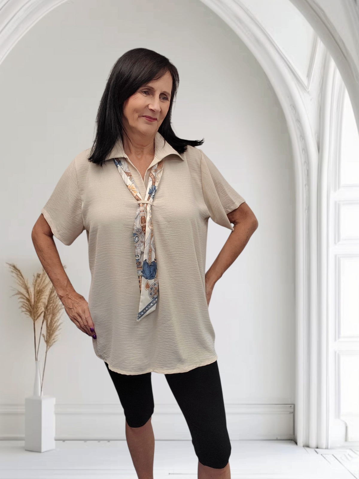 Maddi Women's Scarf Detail V-Neck Top – Available in 3 Colours - Couture Boutique
