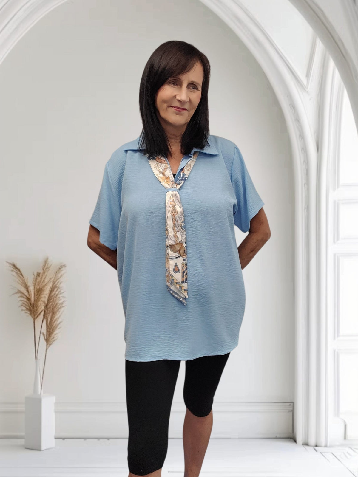 Maddi Women's Scarf Detail V-Neck Top – Available in 3 Colours - Couture Boutique