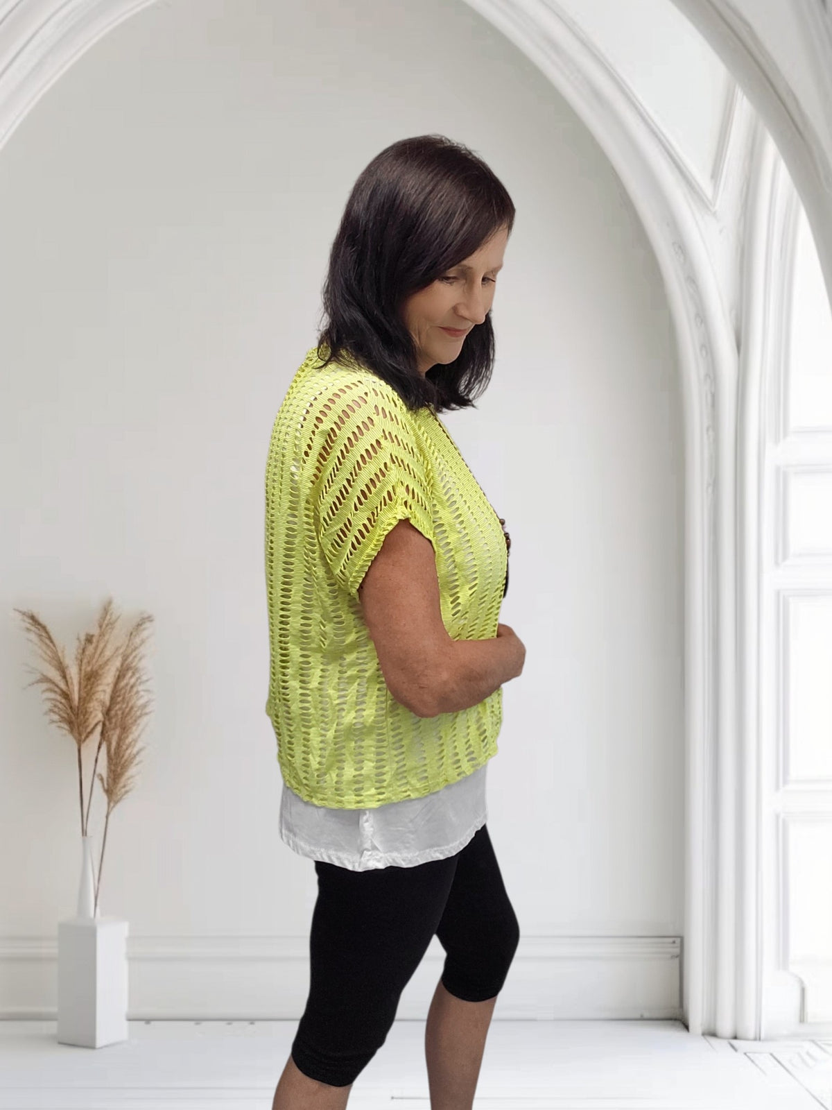 Ladies Open Knit Top with Vest & Necklace | 3 Colours -Ella - Couture Boutique