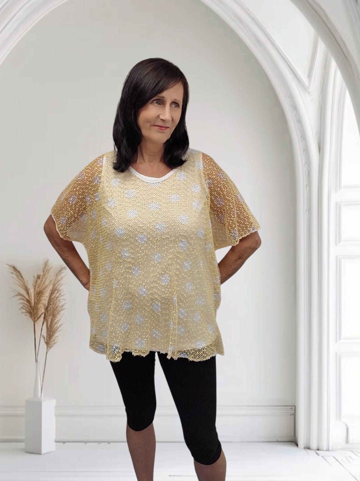 Metallic Mesh Overlay Top with Vest -Cora - Couture Boutique