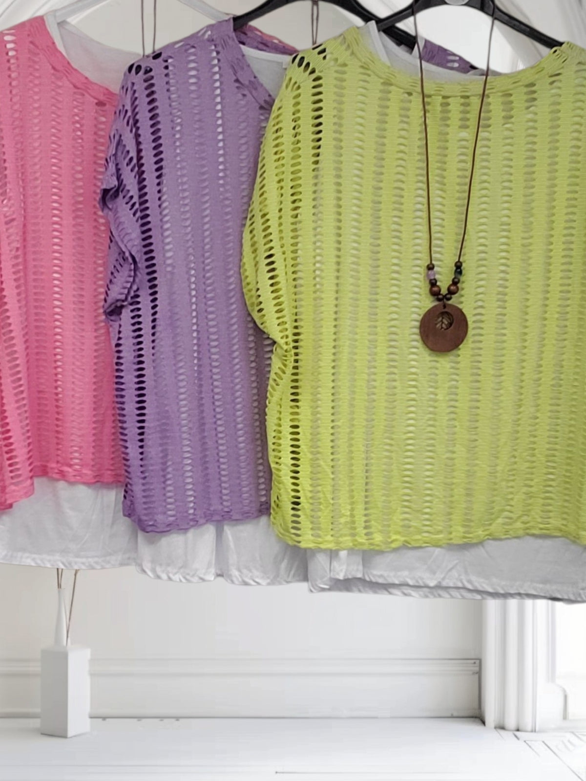 Ladies Open Knit Top with Vest & Necklace | 3 Colours -Ella - Couture Boutique