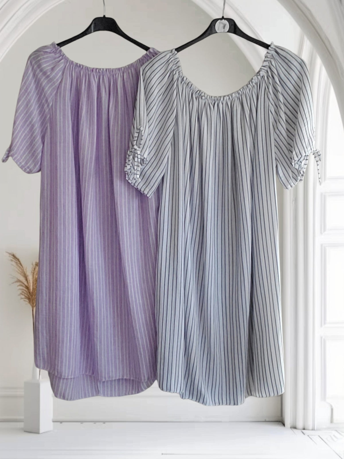 Women's Bardot Stripe Midi Dress-Valerie - Couture Boutique