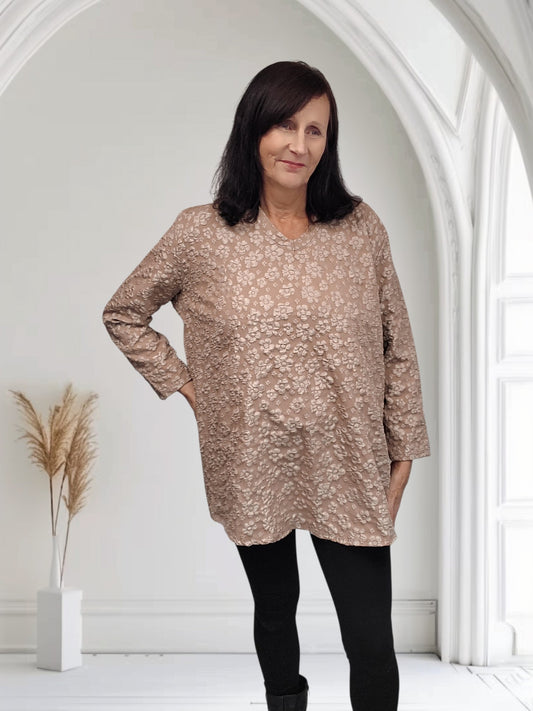 Floral Textured Long Sleeve Top-Sena