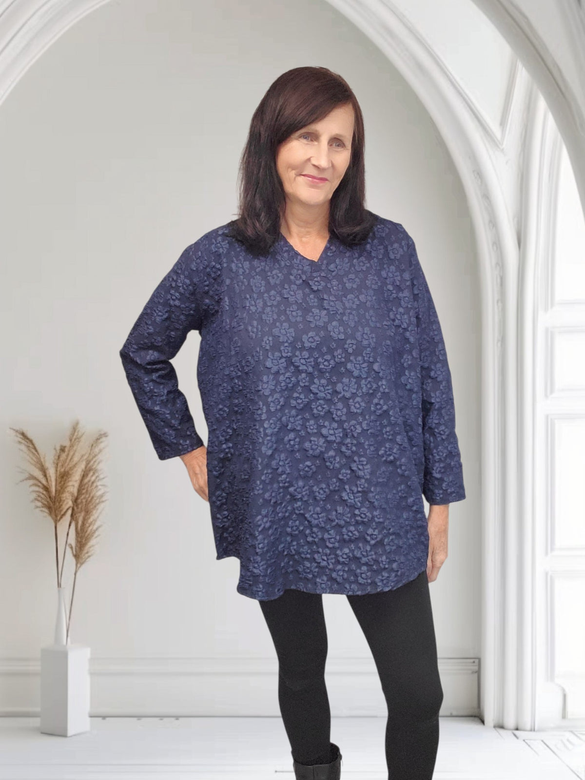 Floral Textured Long Sleeve Top-Sena