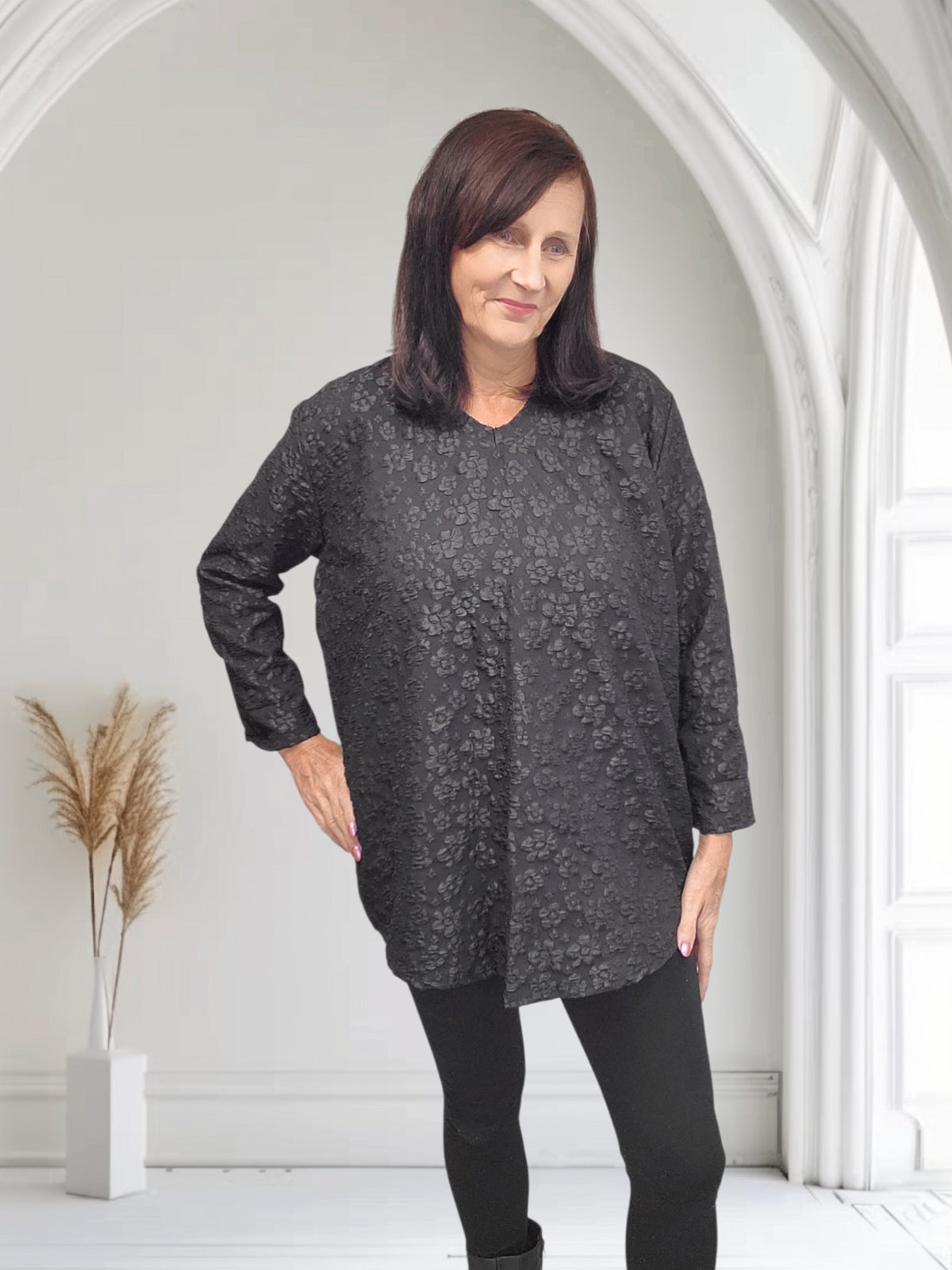 Floral Textured Long Sleeve Top-Sena