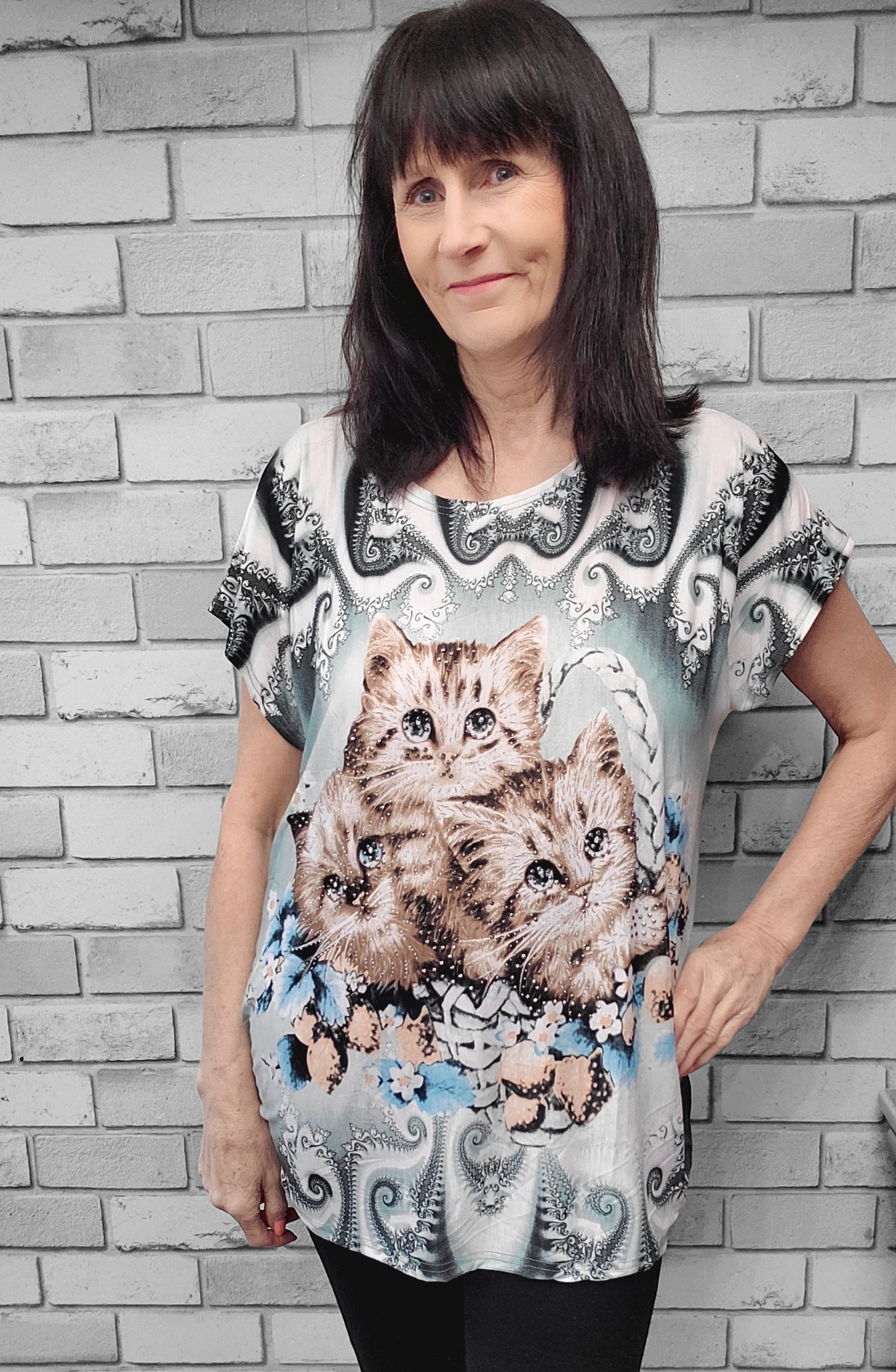 Perry  Short Sleeve Cat Top - Couture Boutique