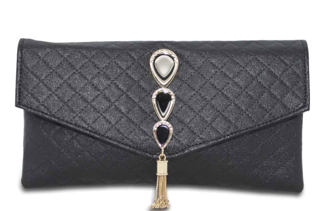 Elegant Quilted Evening Clutch Bag with Tassel Charm