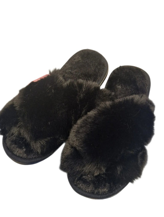 Faux Fur Slippers In Black - Couture Boutique